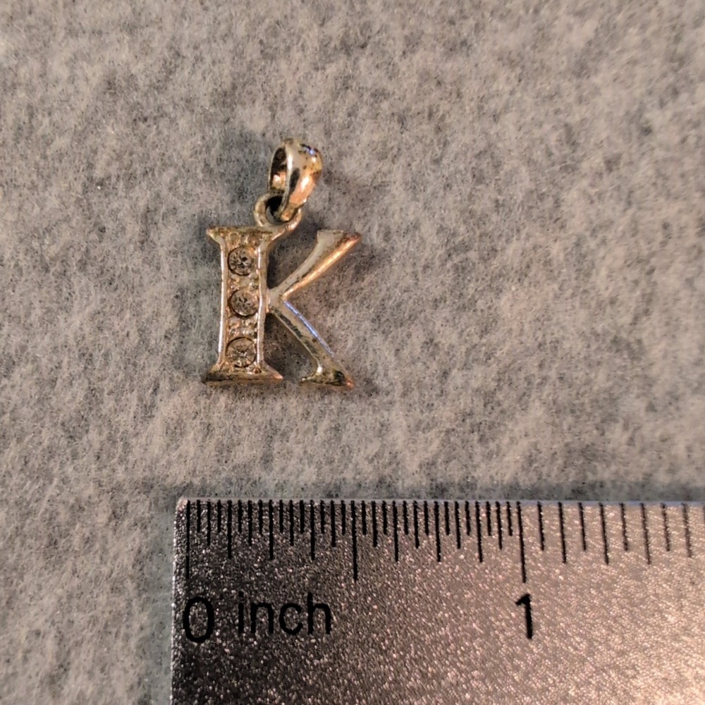 Silver Tone Initial Letter K Charm Pendant Rhinestone Embellished - Picture 2 of 2